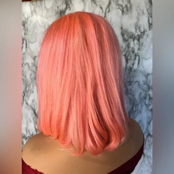 100% HUMAN HAIR - Pink Short bob wig 13x4 lace front wig - Picture 5 of 10